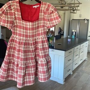 English Factory, Red and White Plaid Dress with pockets, Size Small